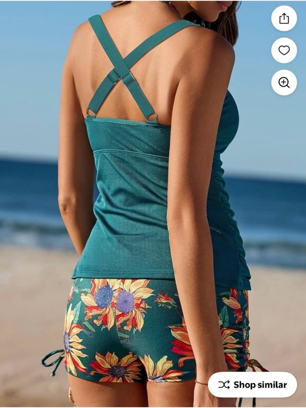Teal Ribbed Notch-tankini - Picture 3 of 12